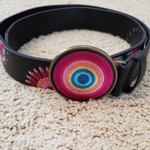 Desigual colorful belt with embroidery and brass